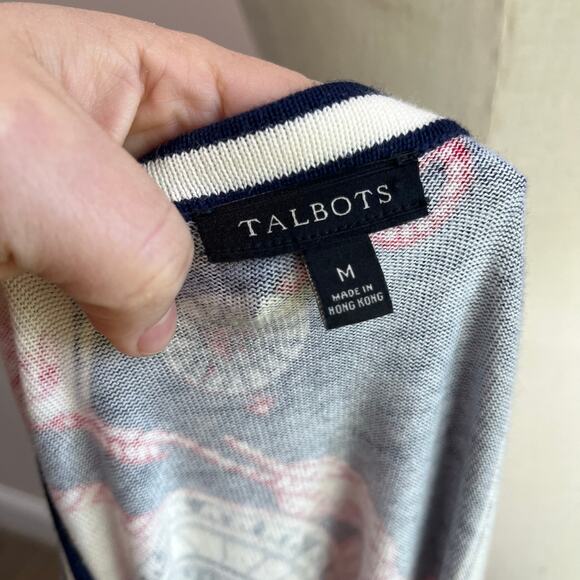 Talbots Printed Sea Map Cardigan Sweater Button Front Long Sleeve Career Sz M - Picture 8 of 8